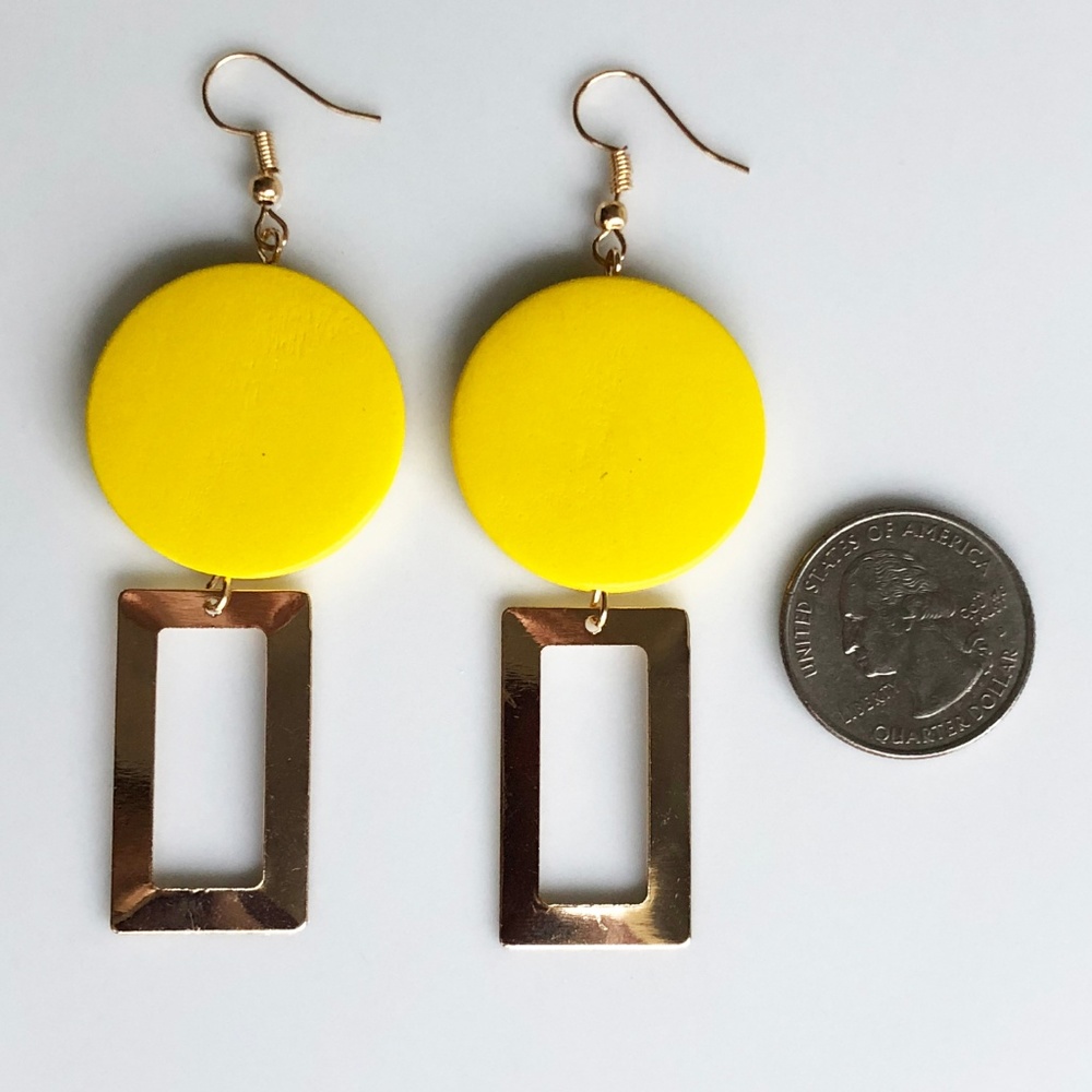 NEW "Theory" Wooden Geometric Earrings (Yellow) - Picture 2 of 5
